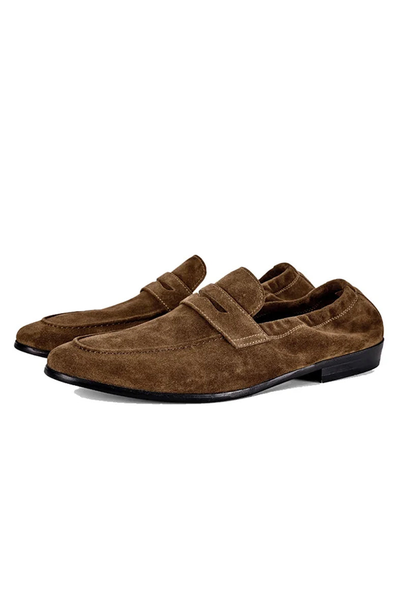 Brown Dark Coffee Men Calfskin Slip Business Loafters Shoes