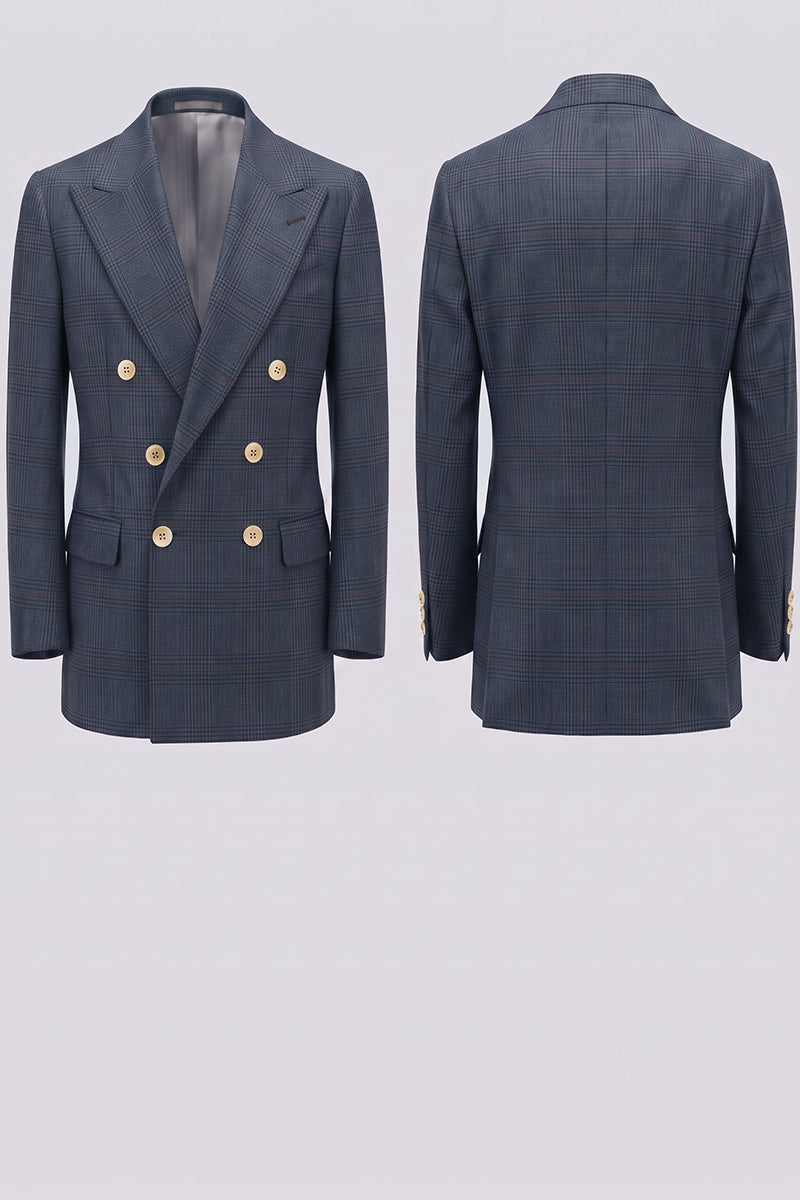 Traje de hombre de lana merina de cuadros azules