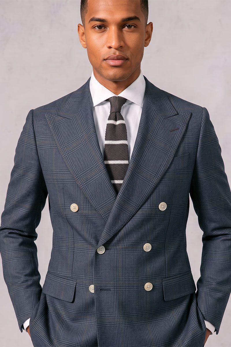 Traje de hombre de lana merina de cuadros azules