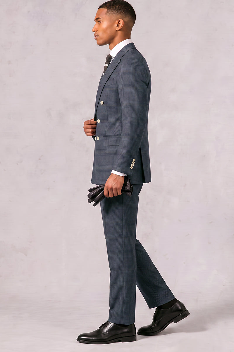 Traje de hombre de lana merina de cuadros azules