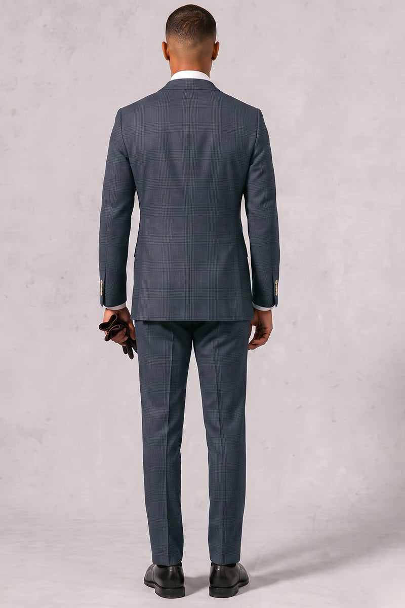 Traje de hombre de lana merina de cuadros azules