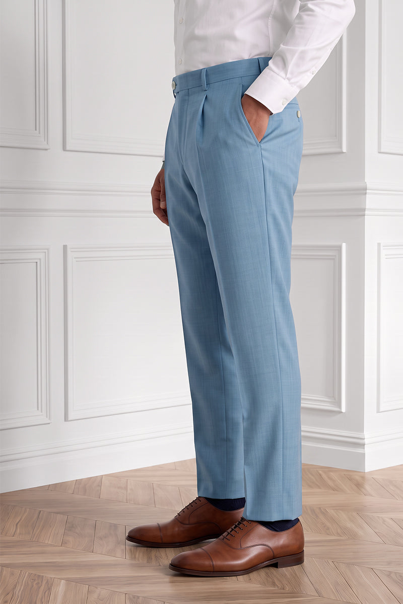 Blue 50% Merino Wool Suit Trousers