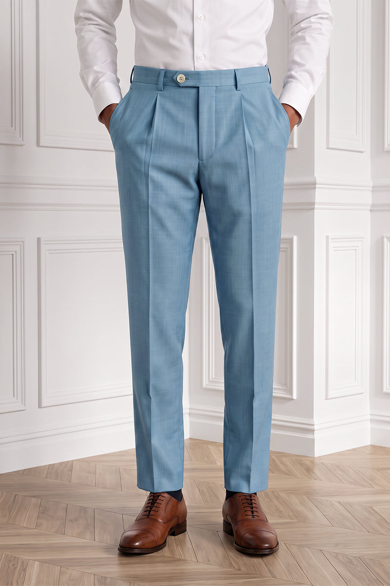 Blue 50% Merino Wool Suit Trousers