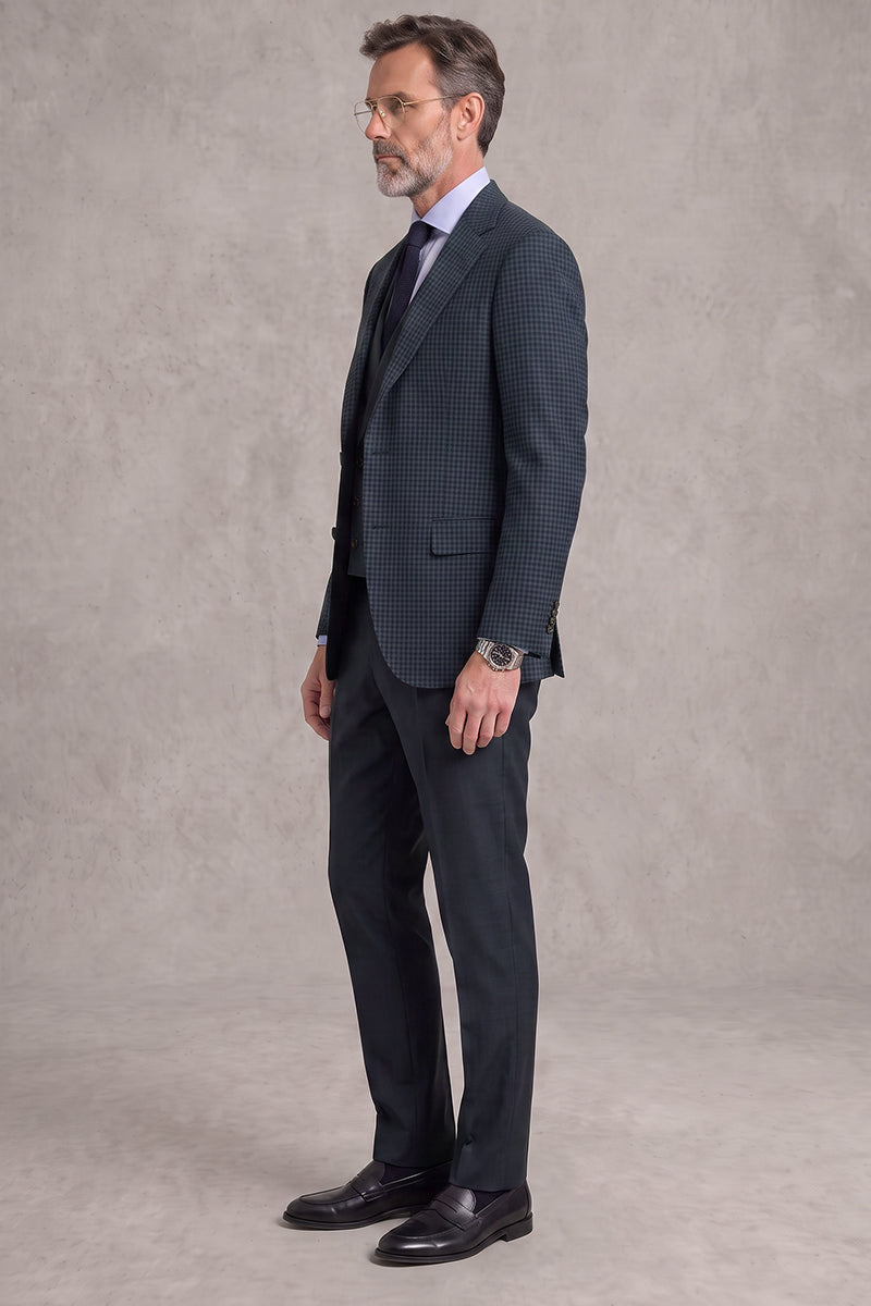 Blue 50% Merino Wool 3-Piece Suit