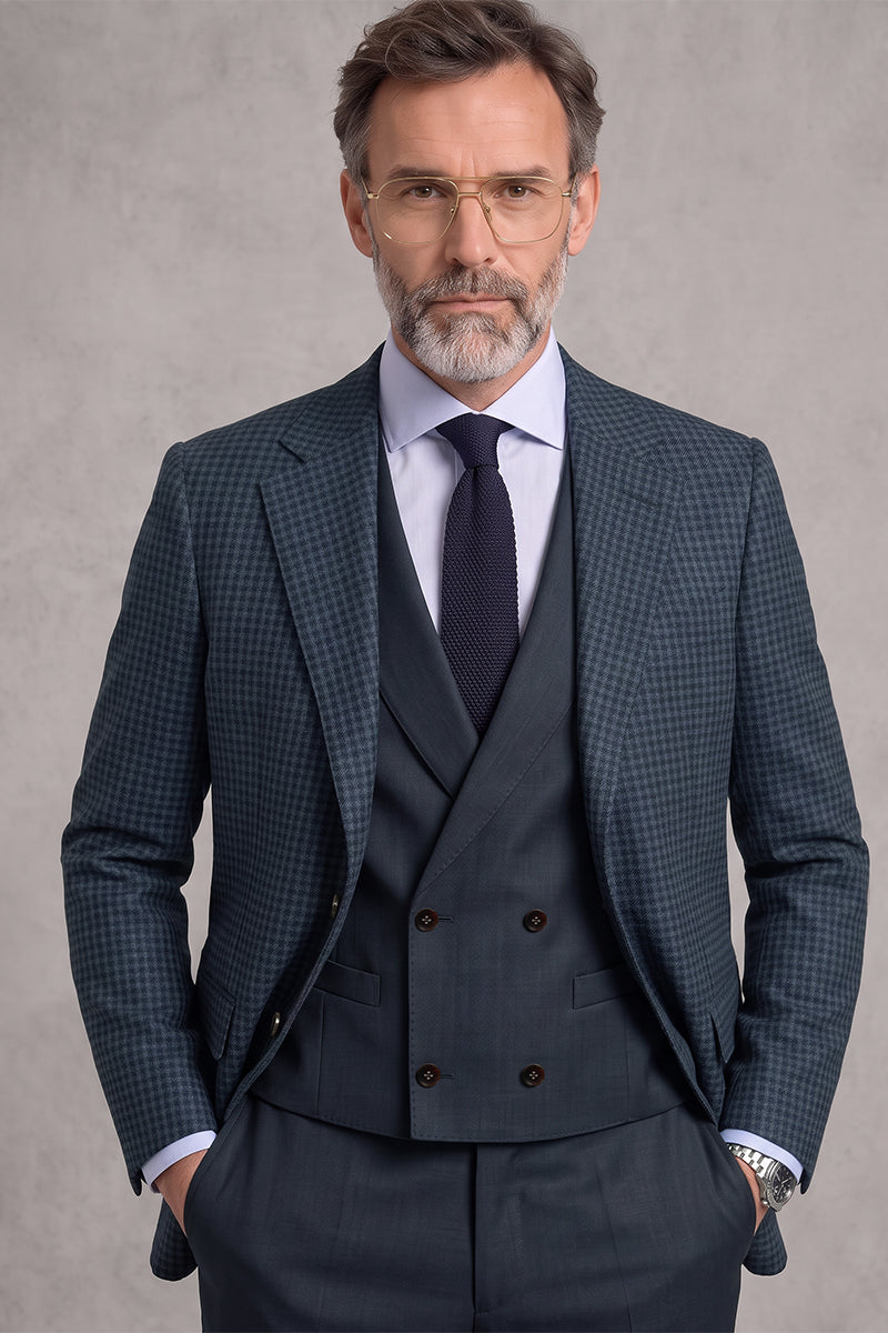Blue 50% Merino Wool 3-Piece Suit
