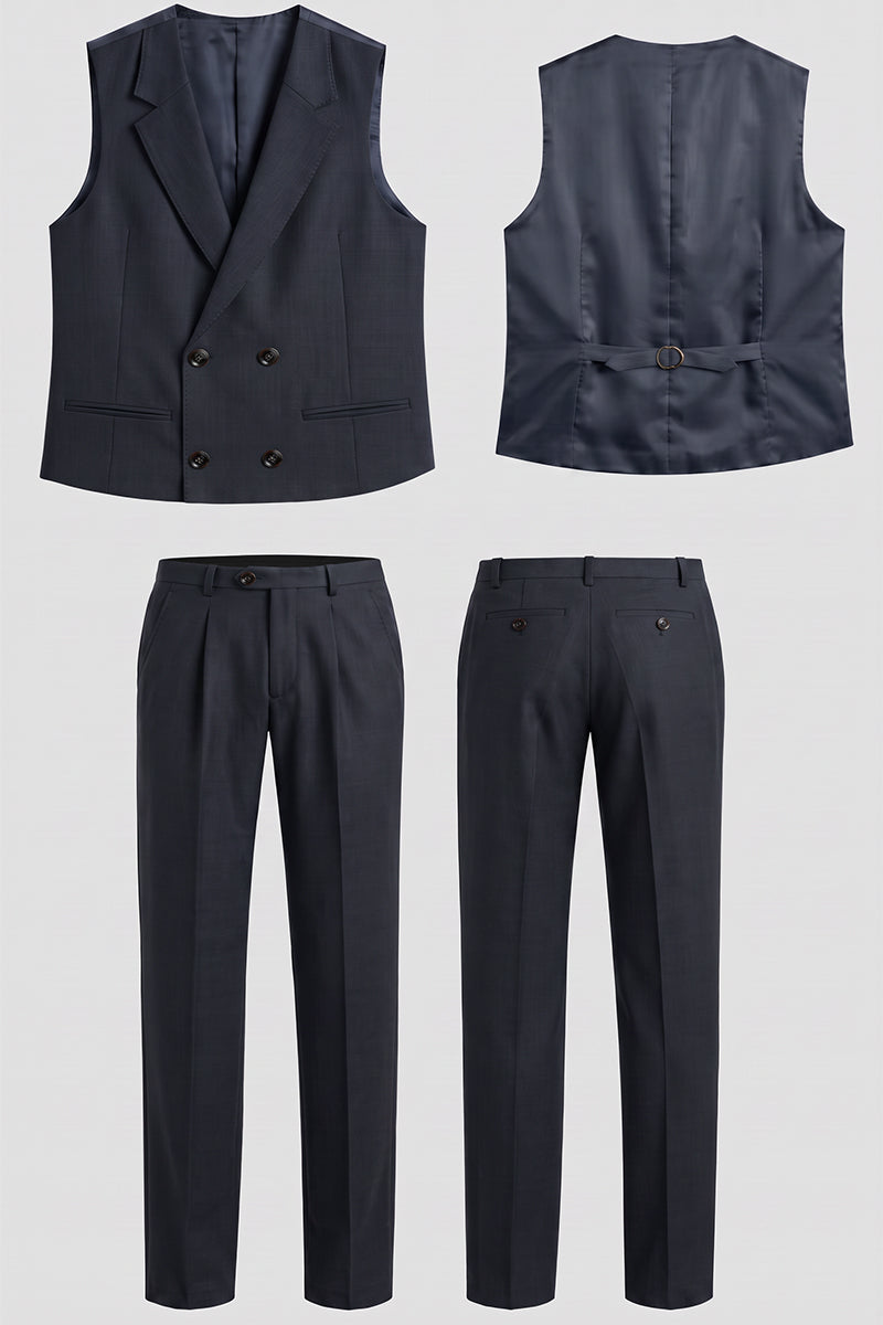 Blue 50% Merino Wool 3-Piece Suit