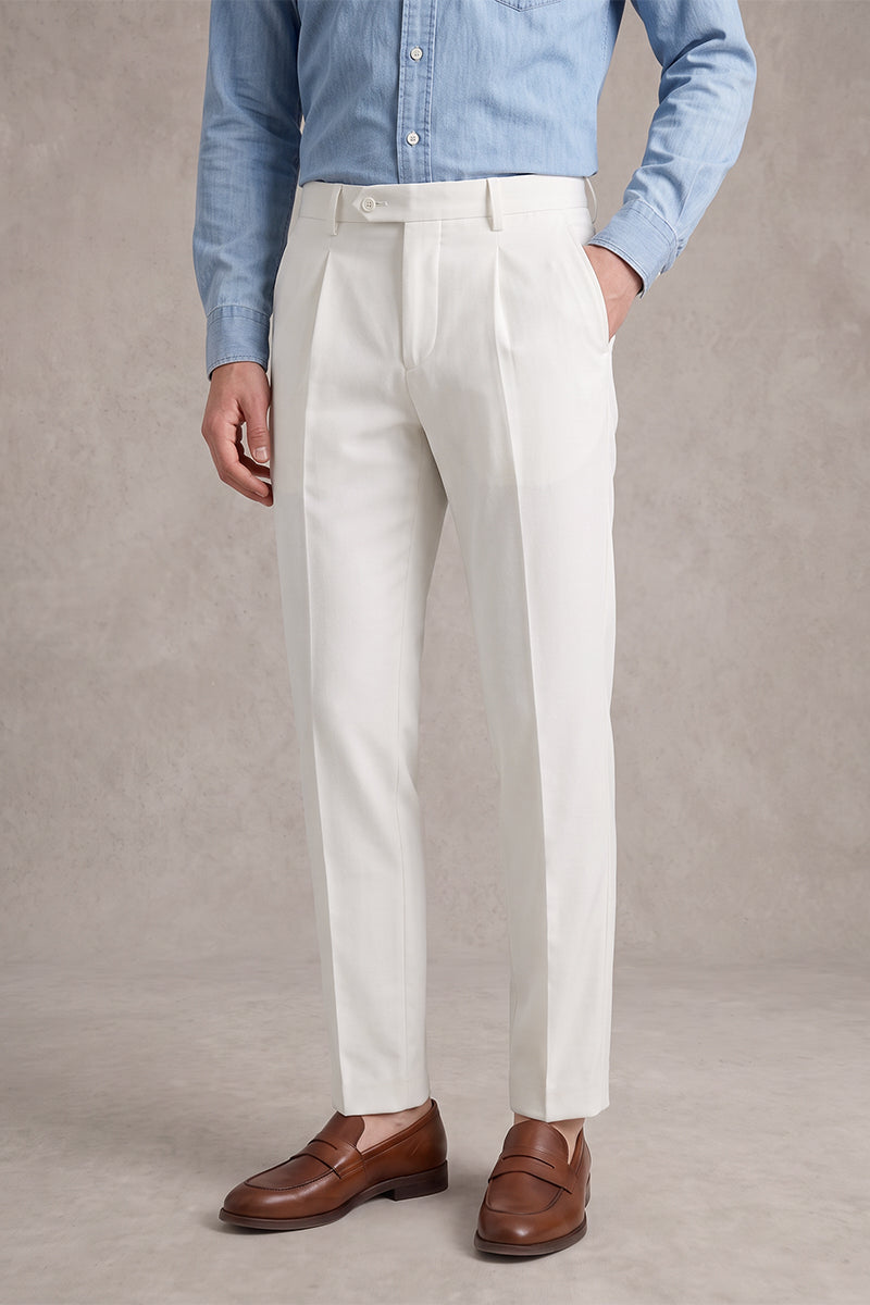White Merino Wool Suit Trousers