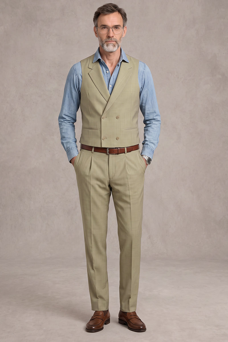 Khaki 50% Merino Wool Suit Trousers