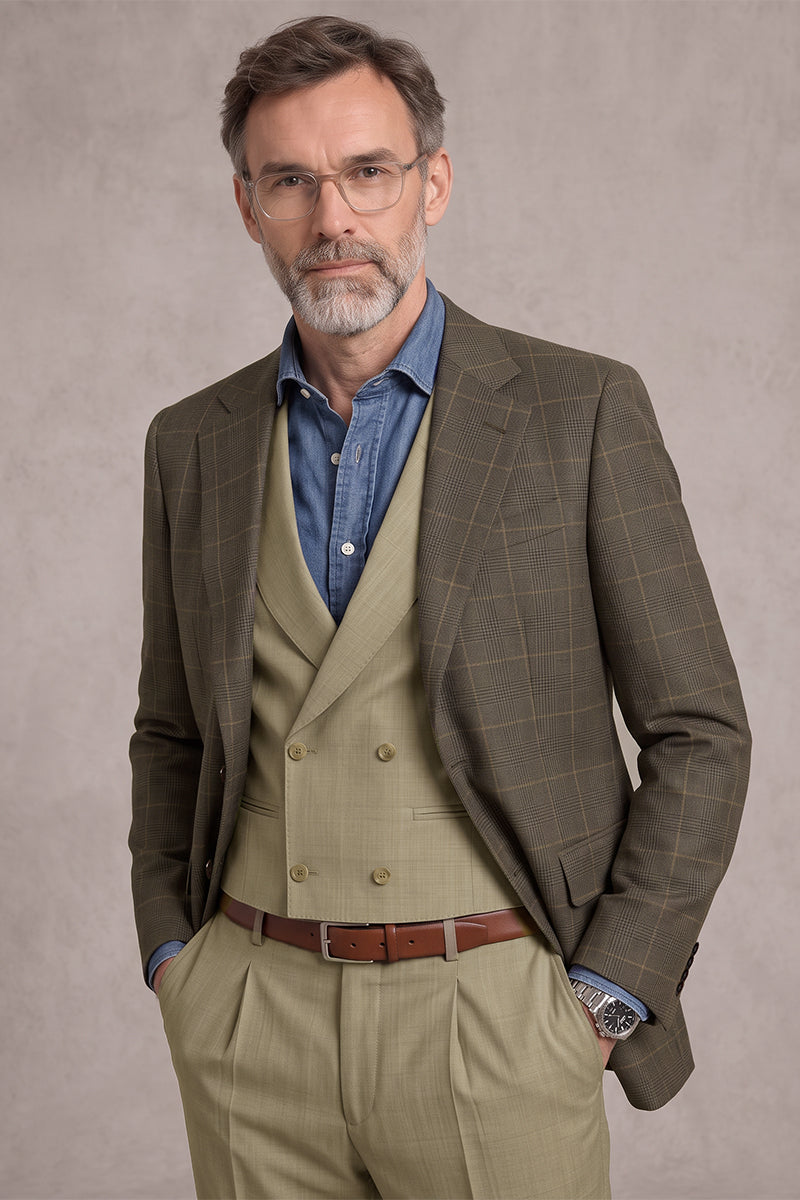 Khaki 60% Merino Wool 3-Piece Suit
