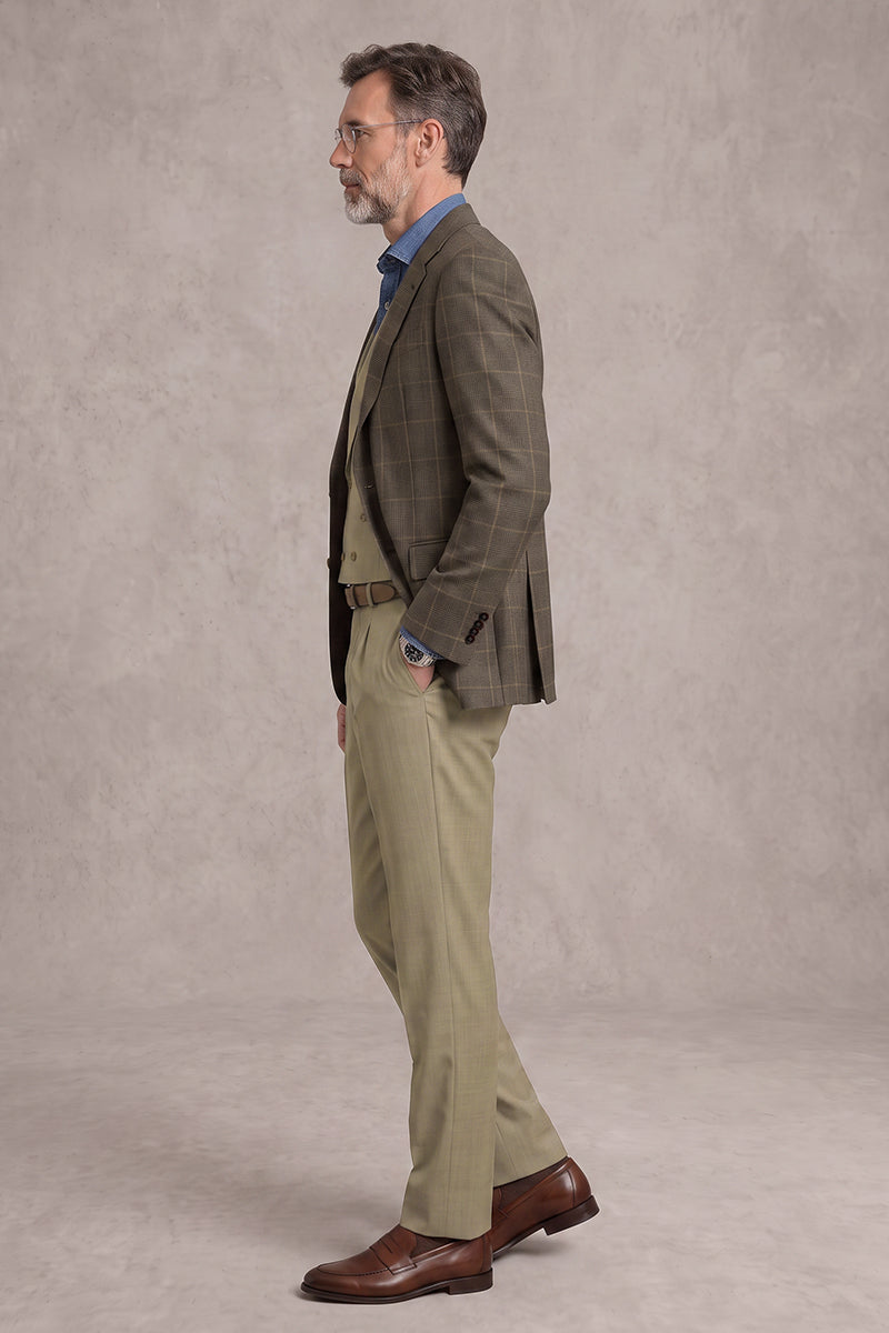 Khaki 60% Merino Wool 3-Piece Suit