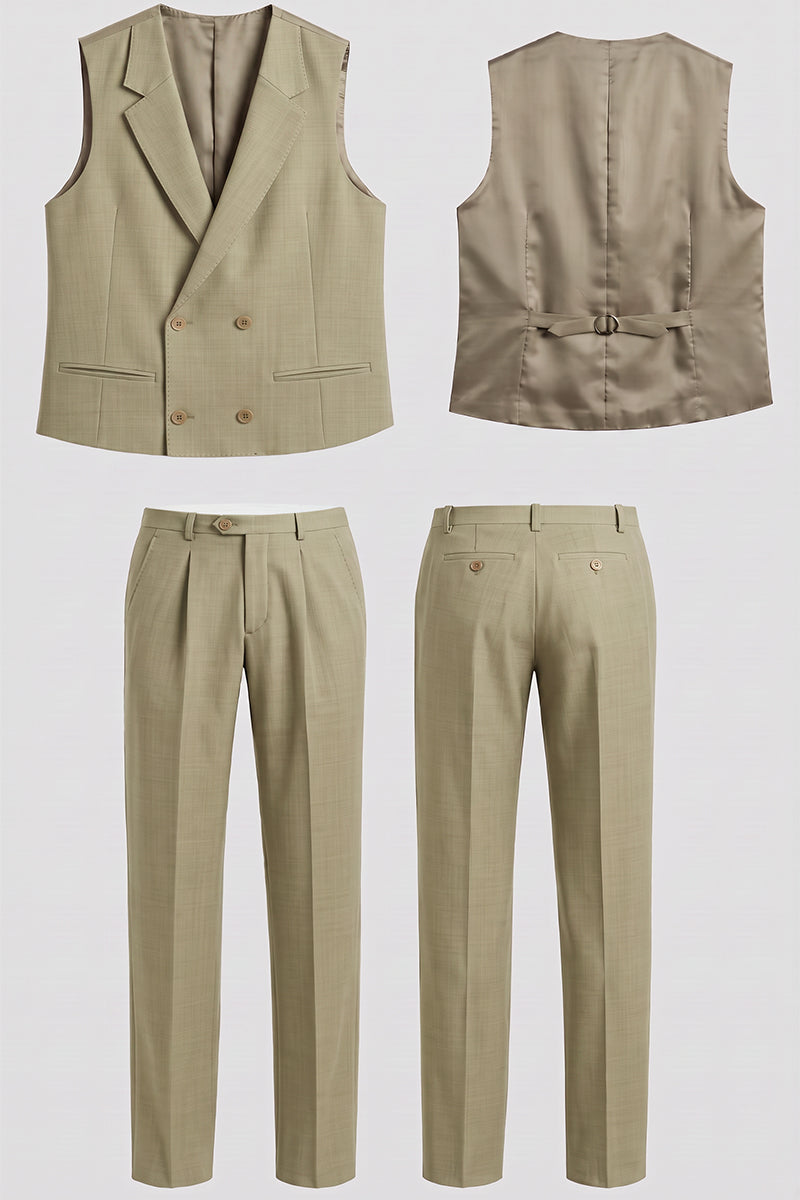 Khaki 60% Merino Wool 3-Piece Suit