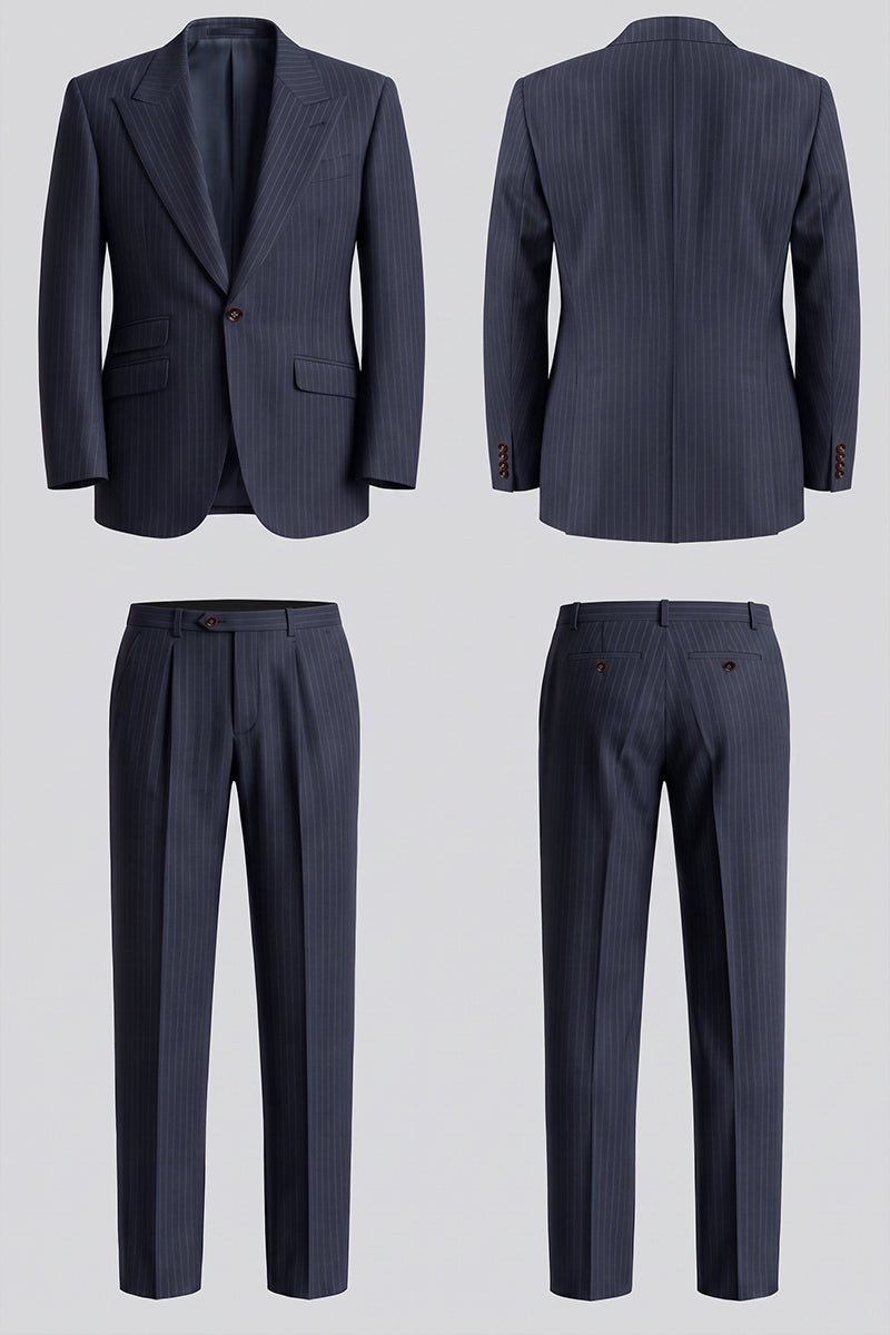 Blue 100% Merino Wool Suit Trousers