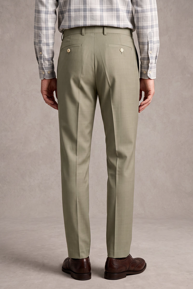 Green 100% Merino Wool Suit Trousers