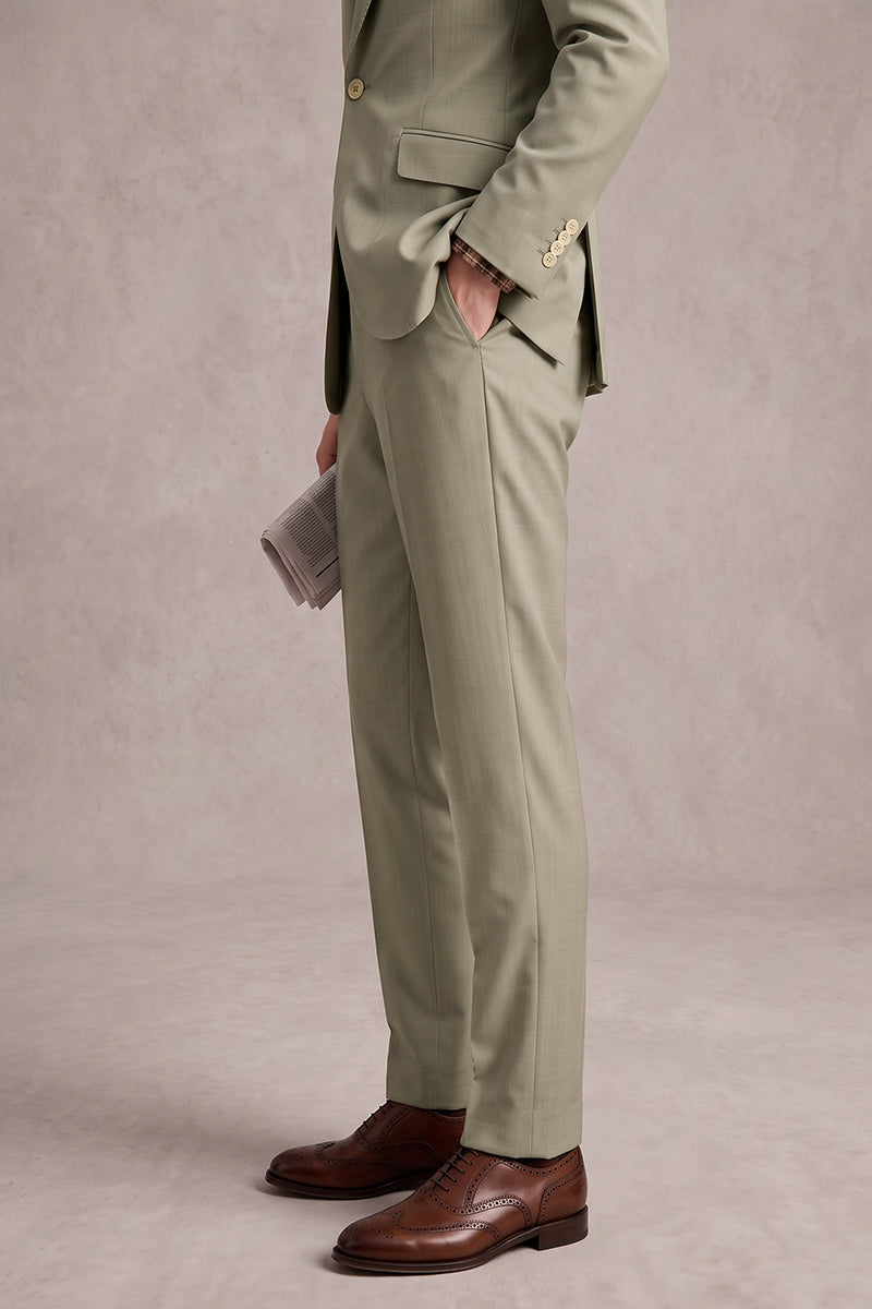 Green 100% Merino Wool Suit Trousers