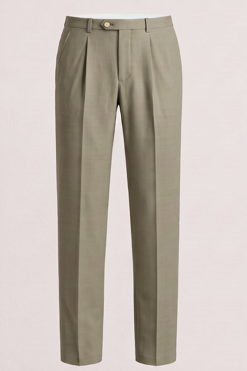 Green 100% Merino Wool Suit Trousers