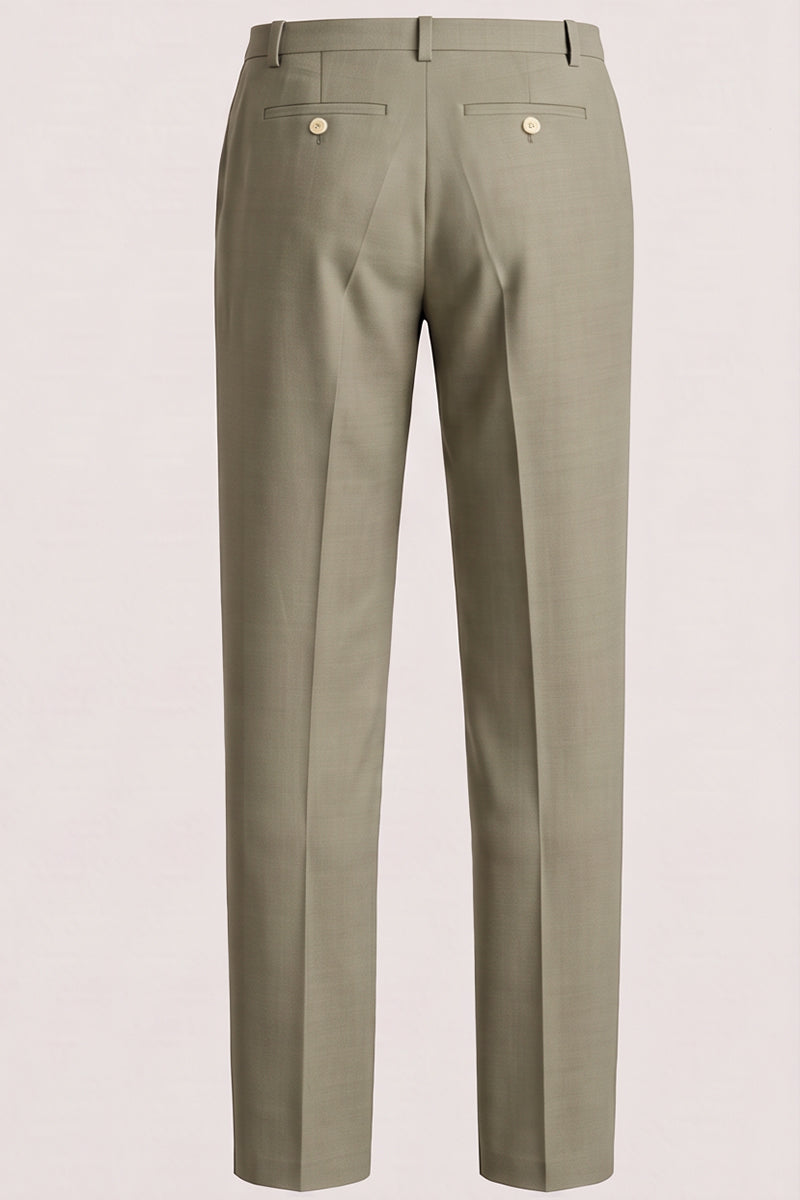 Green 100% Merino Wool Suit Trousers