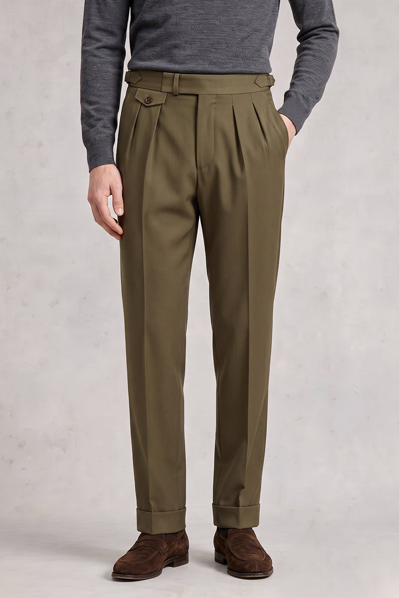 Pantaloni da completo marroni in pregiata lana australiana