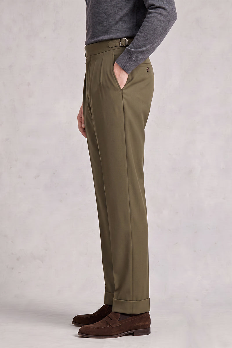 Pantaloni da completo marroni in pregiata lana australiana