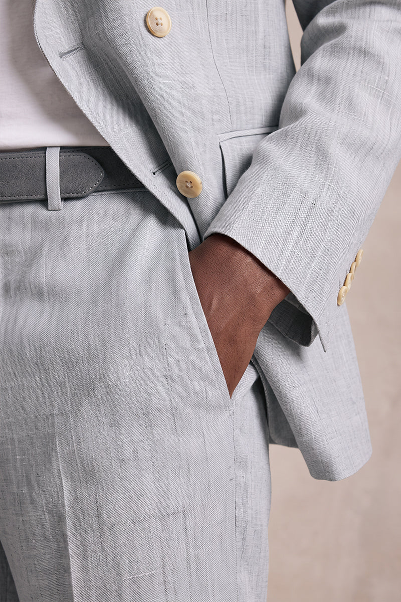 Gray 100% Merino Wool Suit Trousers