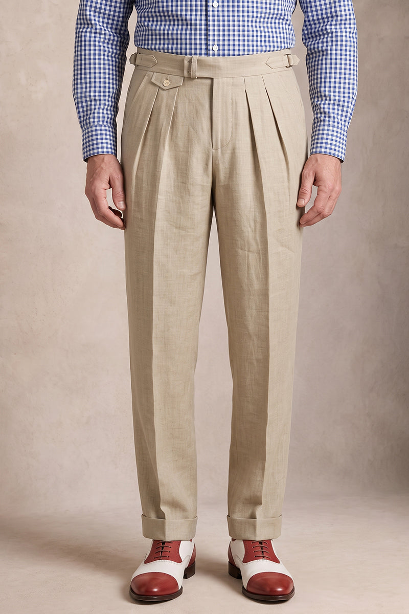 Beige 100% Wool Suit Trousers