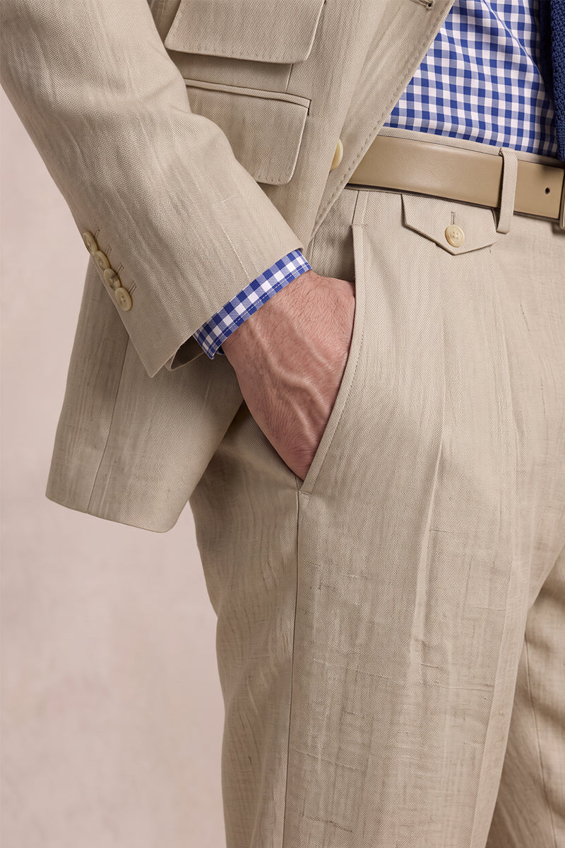 Beige 100% Wool Suit Trousers