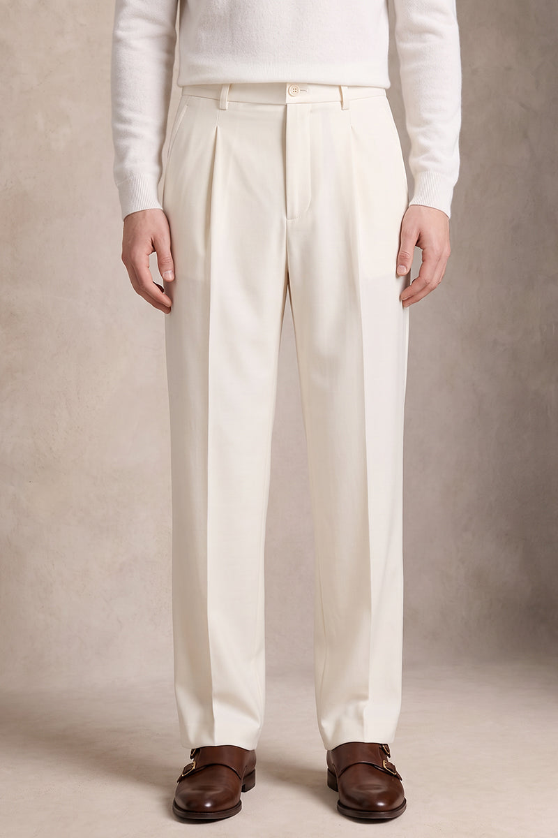 White 100% Merino Wool Suit Trousers