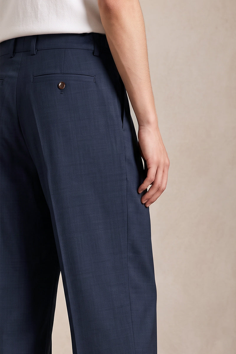 Blue 50% Merino Wool Suit Trousers