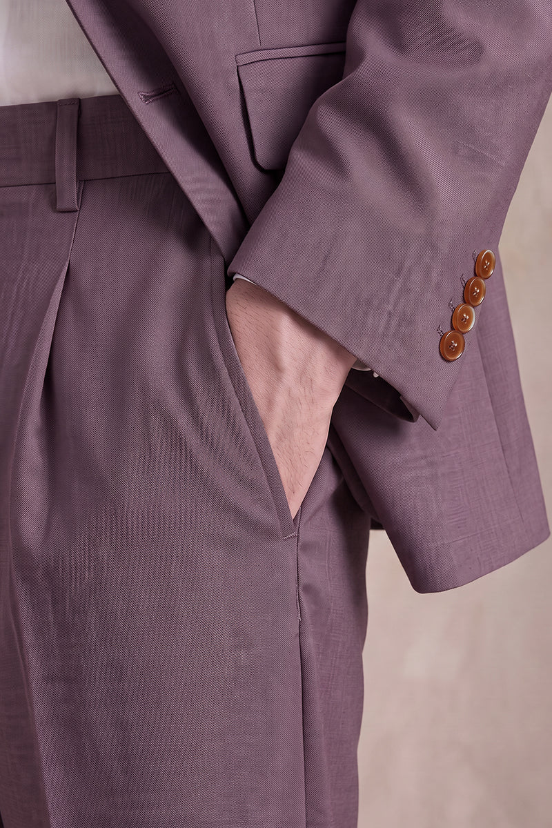 Purple 50% Merino Wool Suit Trousers