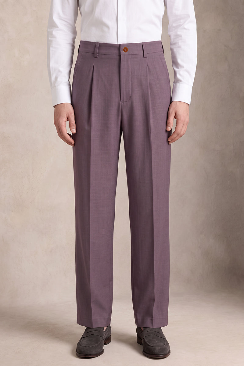 Purple 50% Merino Wool Suit Trousers