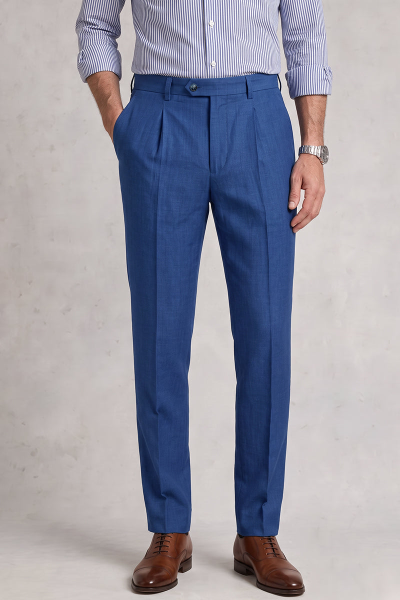 Blue 50% Merino Wool Suit Trousers