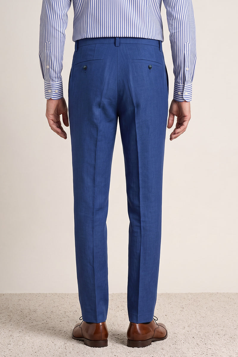 Blue 50% Merino Wool Suit Trousers