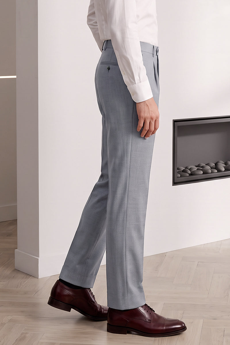 Gray 70% Merino Wool Suit Trousers