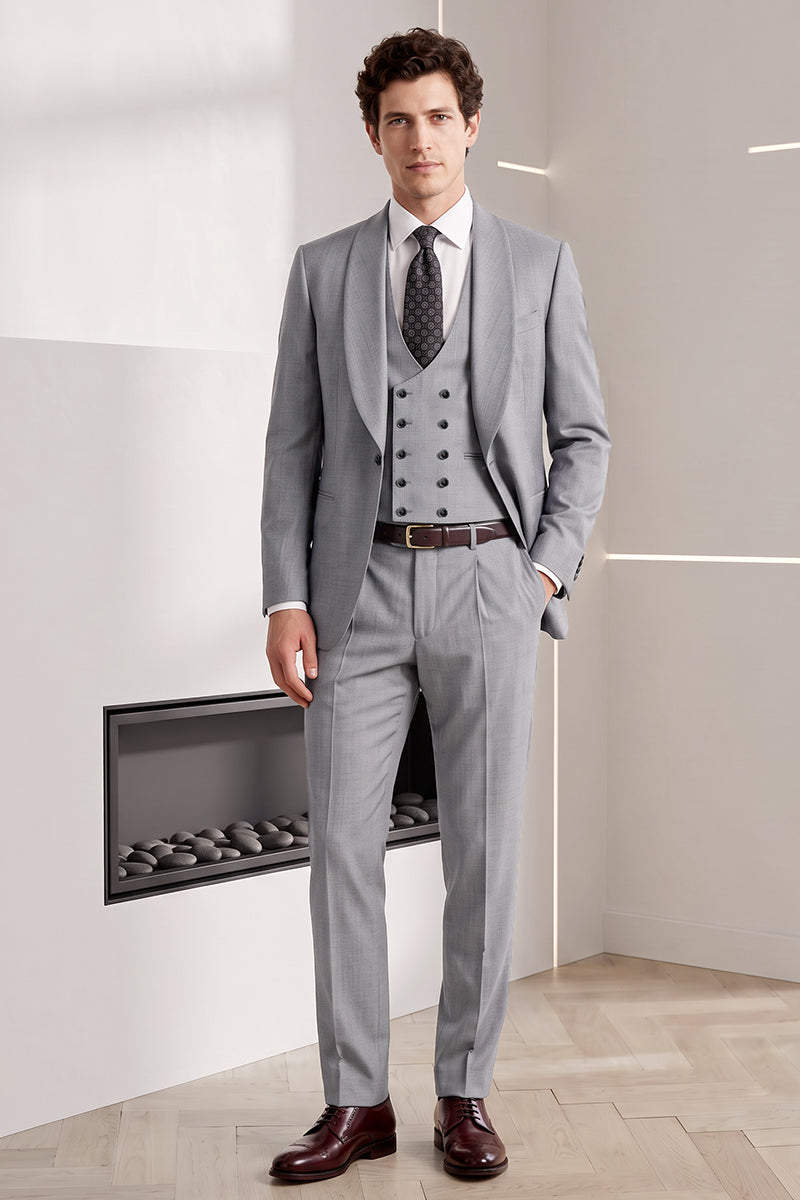 Gray 70% White Merino Wool 3-Piece Suit