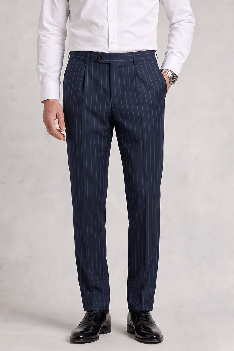 Blue 50% Merino Wool Suit Trousers