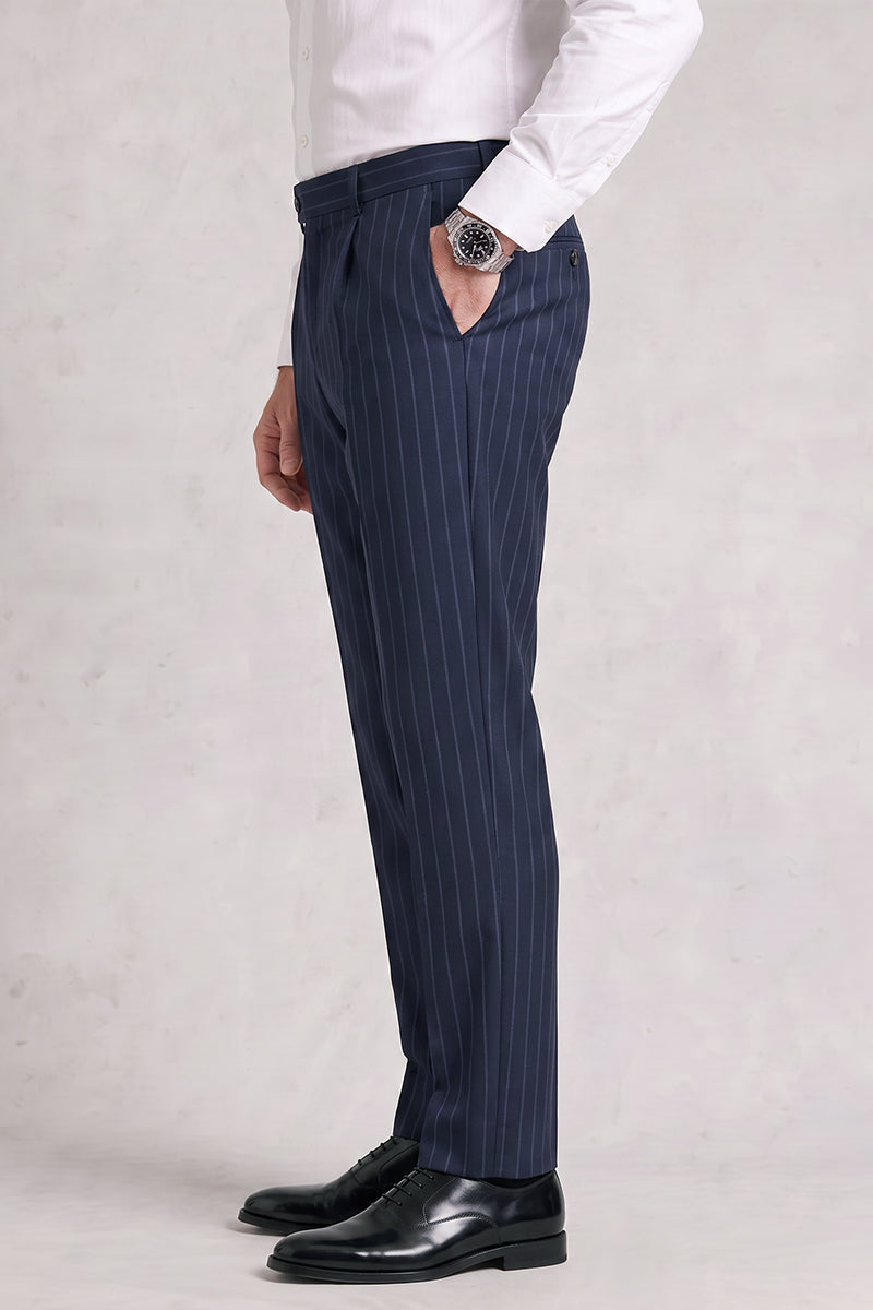 Blue 50% Merino Wool Suit Trousers