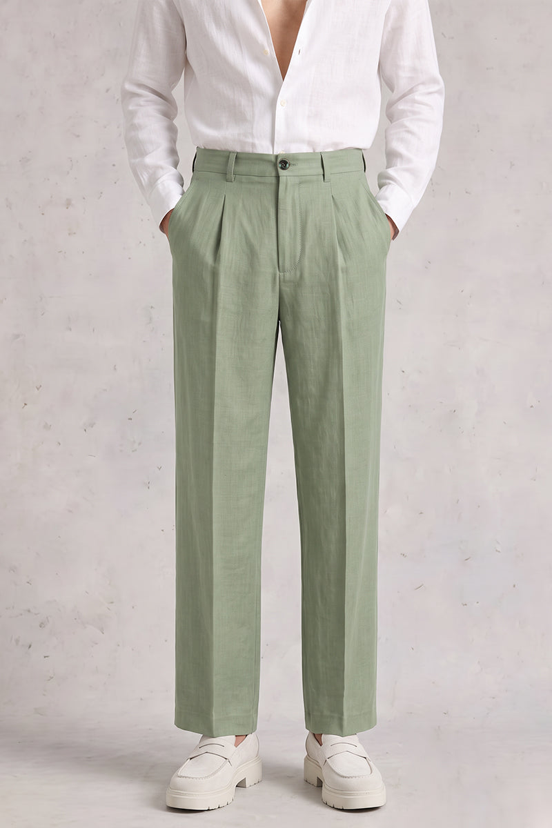 Green 50% Merino Wool Suit Trousers
