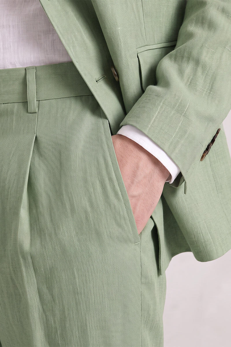 Green 50% Merino Wool Suit Trousers