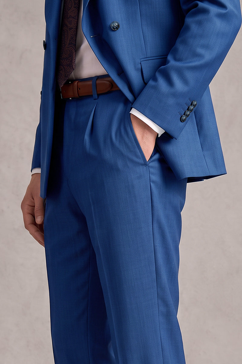 Blue 50% Merino Wool Suit Trousers