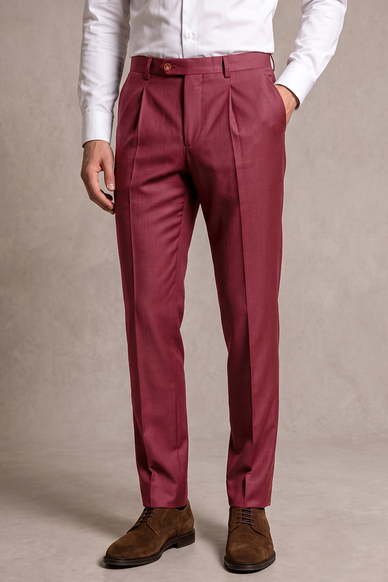 Red 50% Merino Wool Suit Trousers