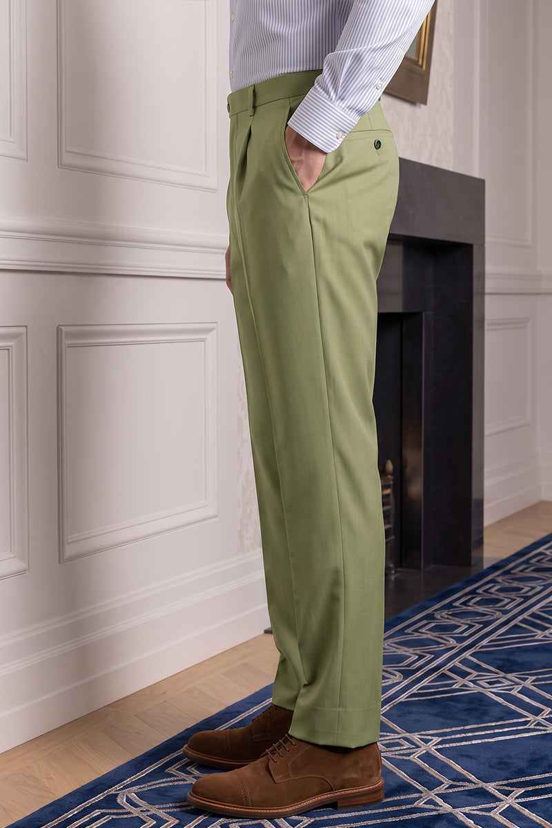 Green 50% Merino Wool Suit Trousers
