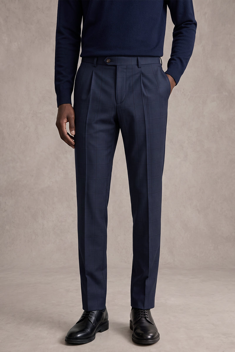 Blue 100% Merino Wool Suit Trousers