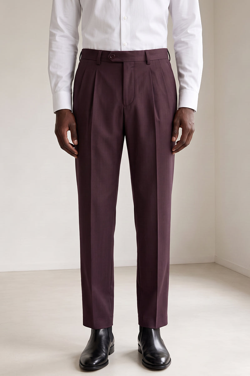 Purple 50% Merino Wool Suit Trousers