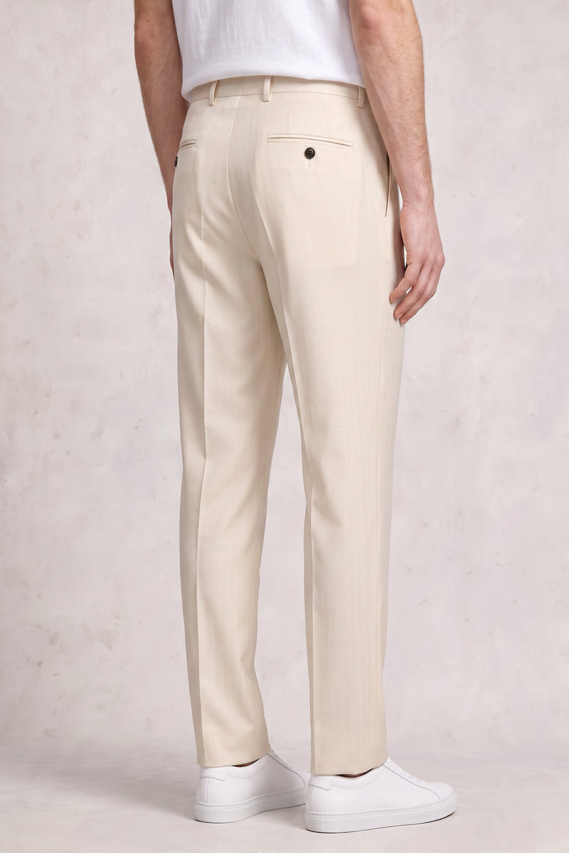 Beige 50% Merino Wool Suit Trousers
