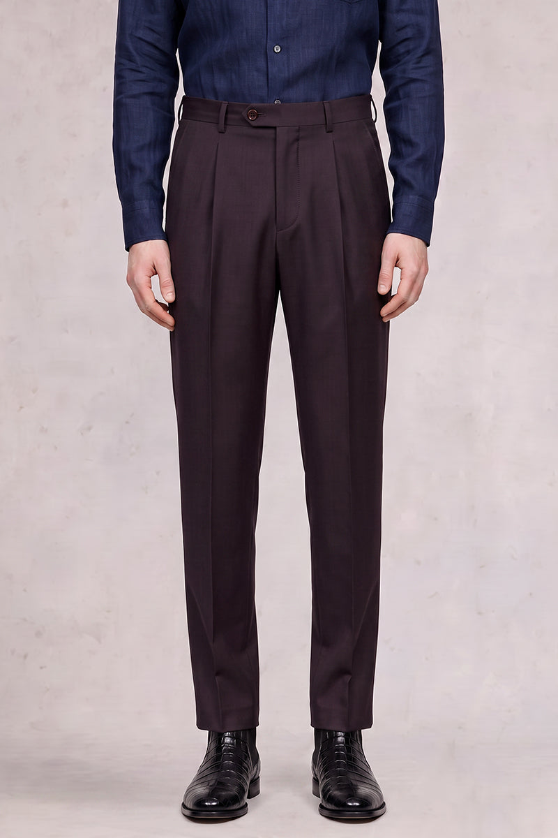 Purple 50% Merino Wool Suit Trousers