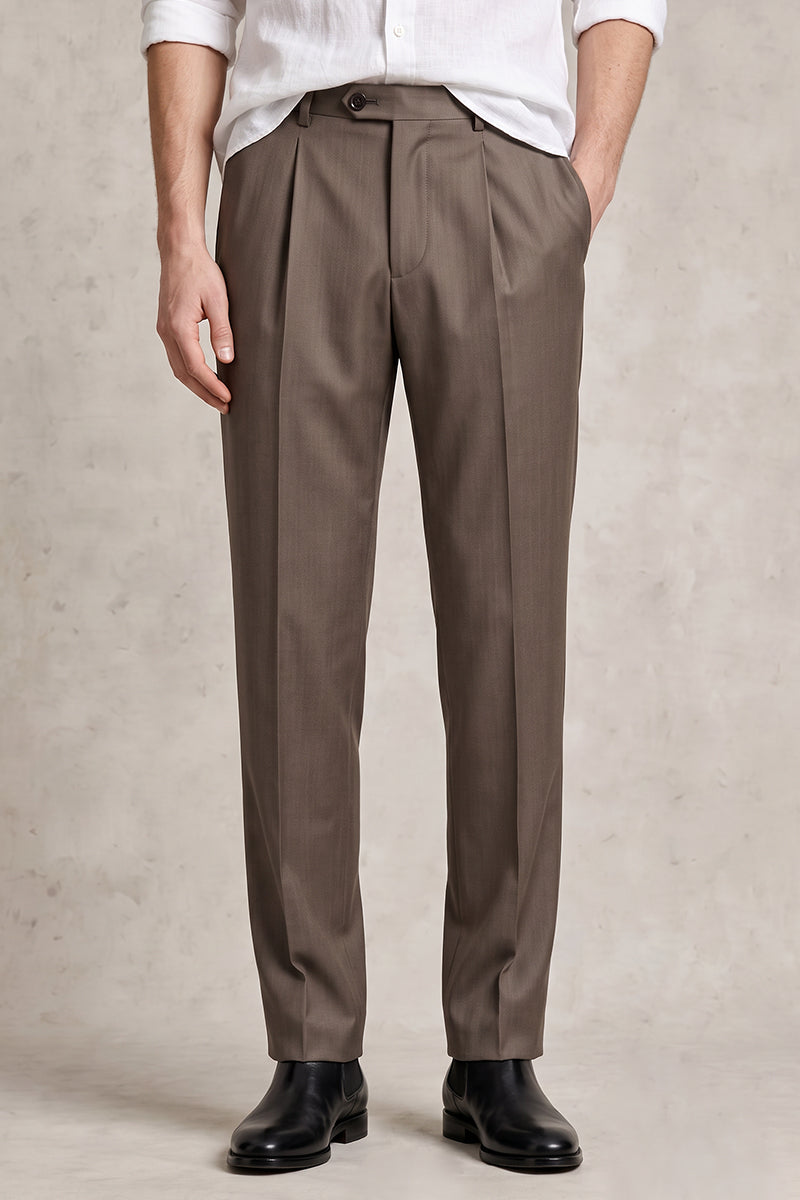 Brown 50% Merino Wool Suit Trousers