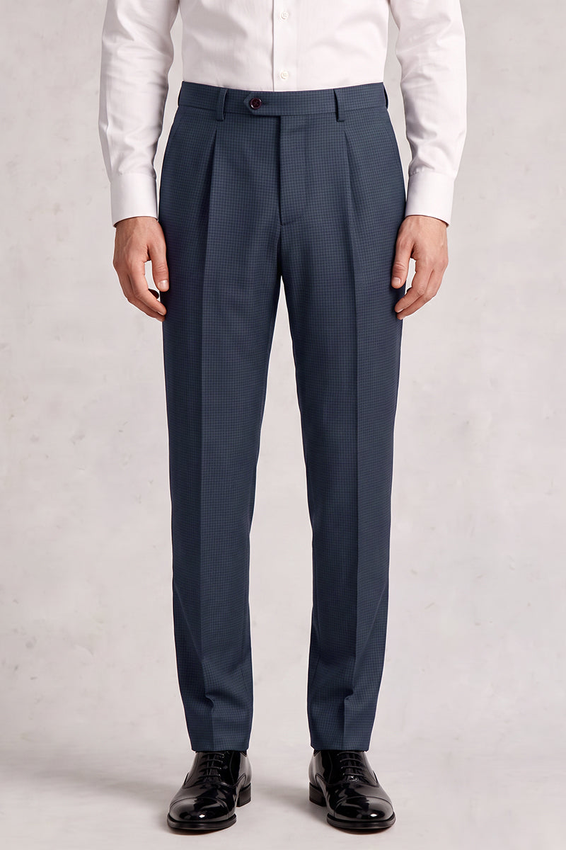 Blue 50% Merino Wool Suit Trousers