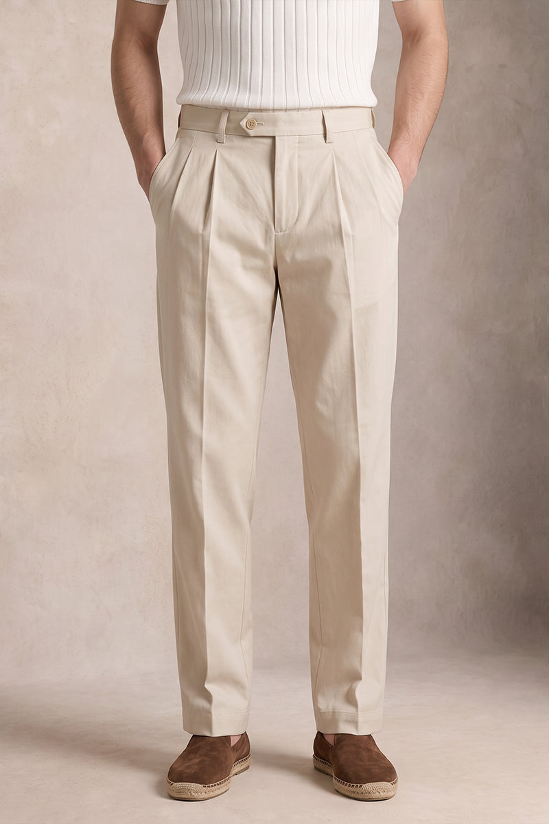 White 50% Merino Wool Suit Trousers