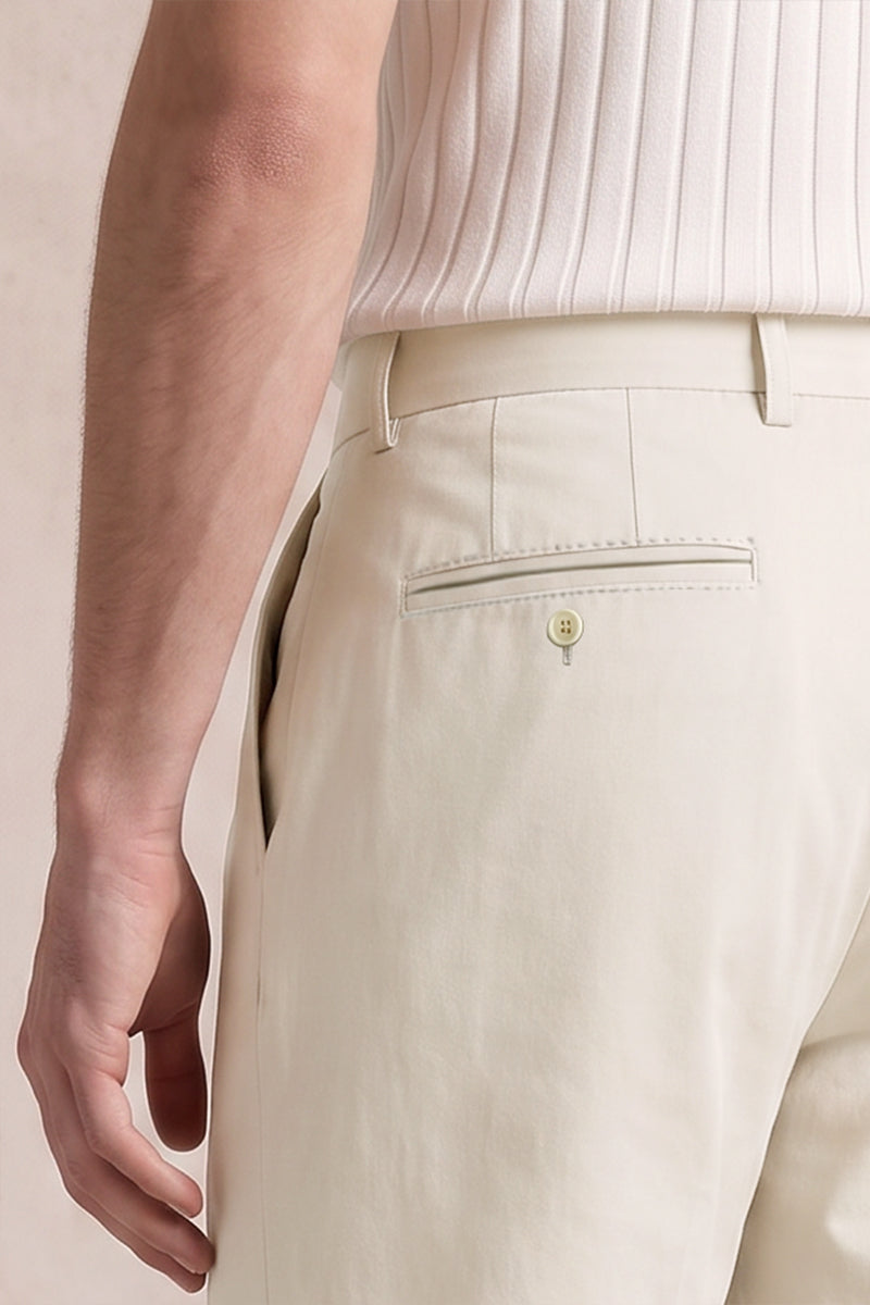 White 50% Merino Wool Suit Trousers