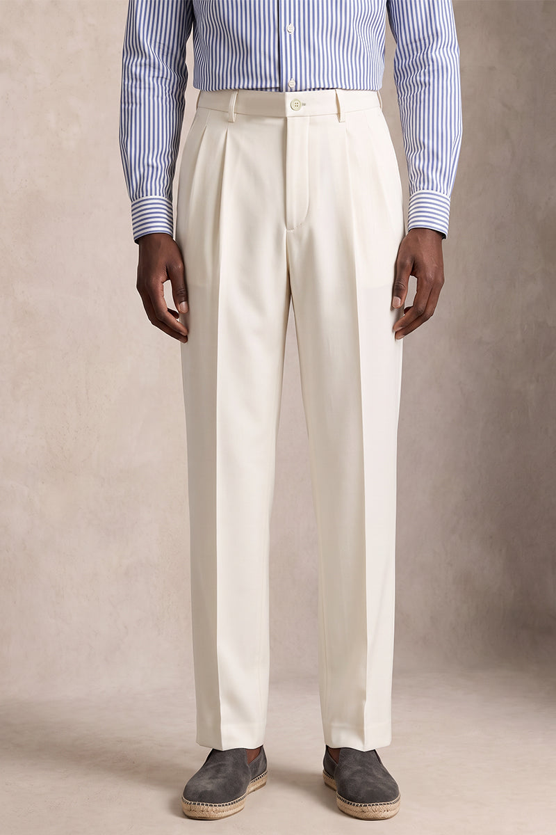 White 50% Merino Wool Suit Trousers