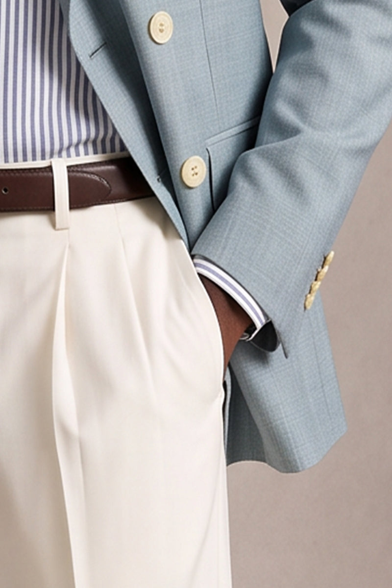 White 50% Merino Wool Suit Trousers